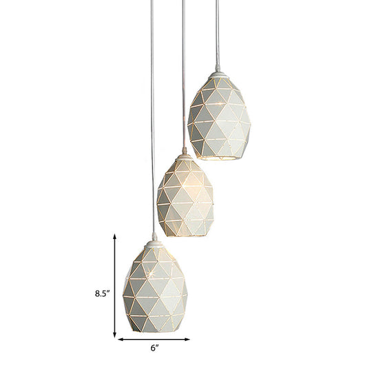 Modern White Geometric Metal Pendant Light - 3-Light Indoor Hanging Ceiling Fixture with Linear/Round Canopy