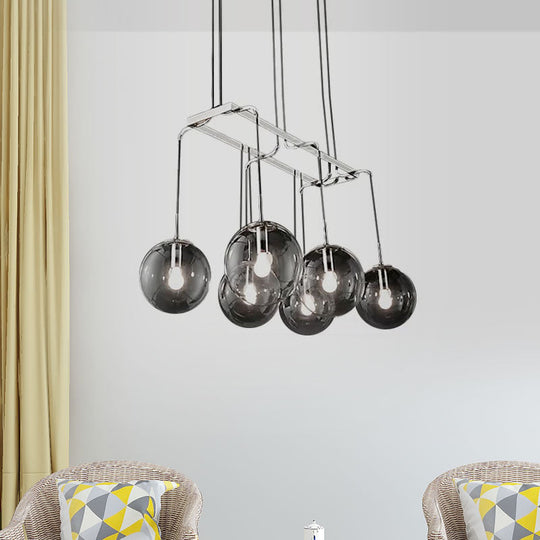 Plafonnier d'intérieur suspendu à 6 ampoules Black Ball avec verre industriel transparent fermé et auvent linéaire