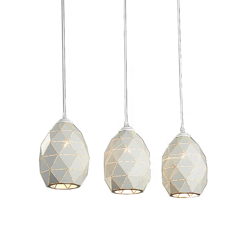 Modern White Geometric Metal Pendant Light - 3-Light Indoor Hanging Ceiling Fixture with Linear/Round Canopy