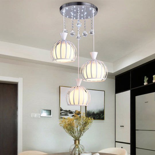 Retro Domed Cage Pendant Light With Clear Crystal Ball Deco - Stylish Metal Hanging Lamp (3 Lights)