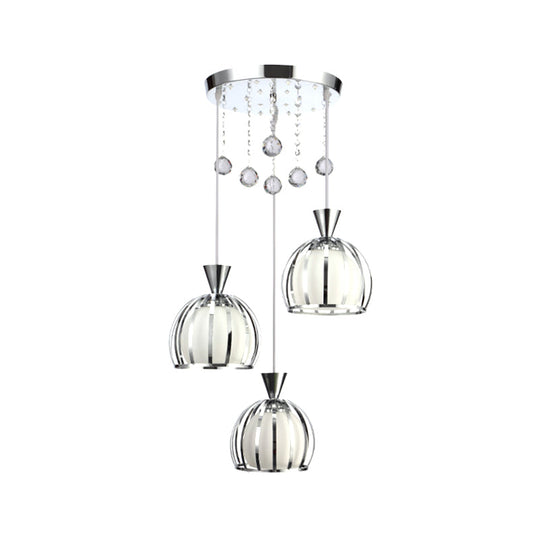 Lampe suspendue en forme de cage en forme de dôme de style rétro - 3 lampes suspendues en métal avec décoration en boule de cristal transparente en finition noire/blanche