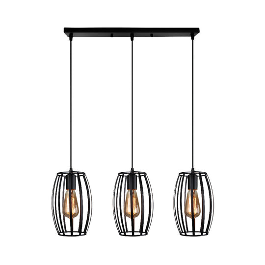 Modern Oval Pendant Light with Cage Shade - Black/White, 3 Lights, Indoor Hanging Ceiling Fixture