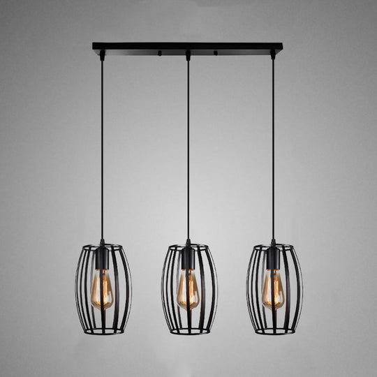 Modern Oval Pendant Light with Cage Shade - Black/White, 3 Lights, Indoor Hanging Ceiling Fixture