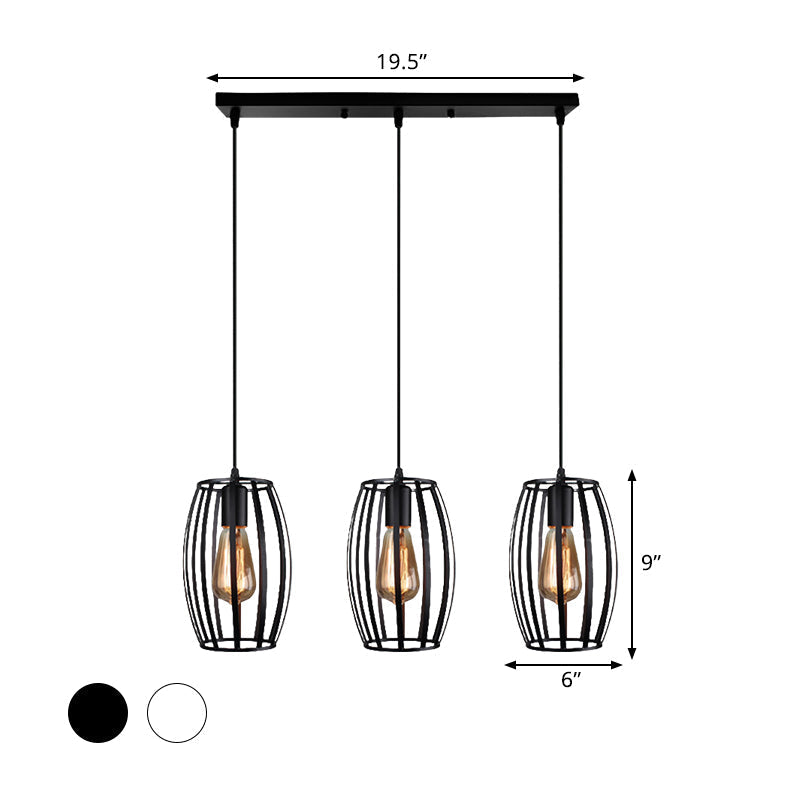 Modern Oval Pendant Light with Cage Shade - Black/White, 3 Lights, Indoor Hanging Ceiling Fixture