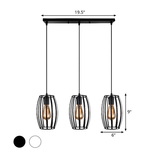 Modern Oval Pendant Light with Cage Shade - Black/White, 3 Lights, Indoor Hanging Ceiling Fixture