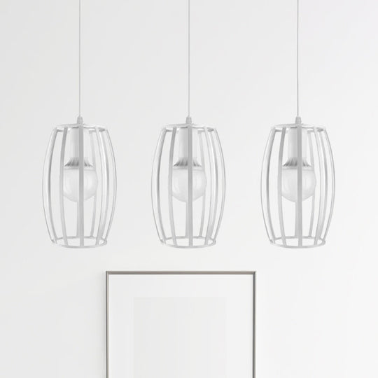 Modern Oval Pendant Light with Cage Shade - Black/White, 3 Lights, Indoor Hanging Ceiling Fixture