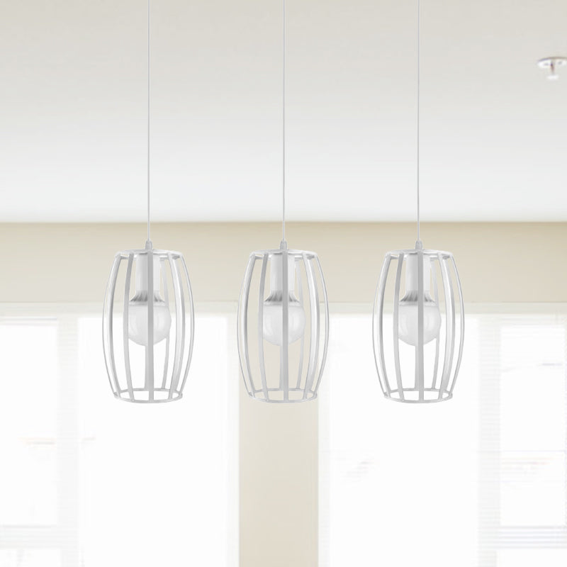 Modern Oval Pendant Light with Cage Shade - Black/White, 3 Lights, Indoor Hanging Ceiling Fixture