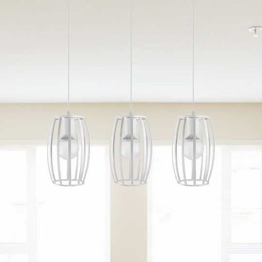 Modern Oval Pendant Light with Cage Shade - Black/White, 3 Lights, Indoor Hanging Ceiling Fixture