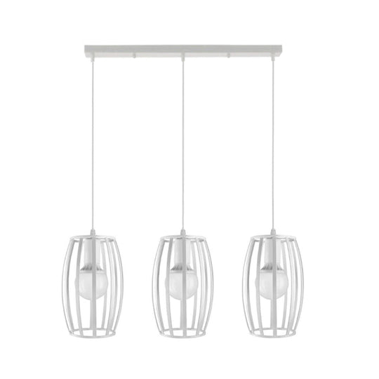 Modern Oval Pendant Light with Cage Shade - Black/White, 3 Lights, Indoor Hanging Ceiling Fixture