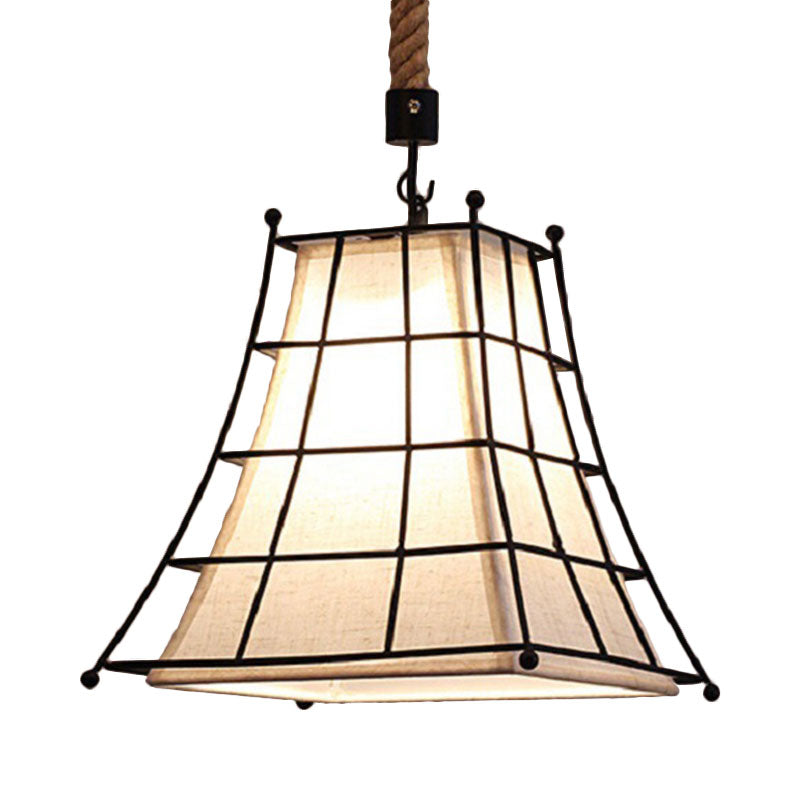 Vintage Style Metal Bell Cage Pendant Lamp with Inner White Fabric Shade - Dining Room Ceiling Light (1 Light)