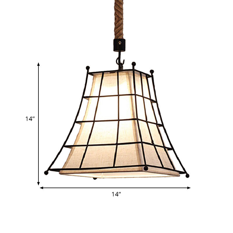Vintage Style Metal Bell Cage Pendant Lamp with Inner White Fabric Shade - Dining Room Ceiling Light (1 Light)