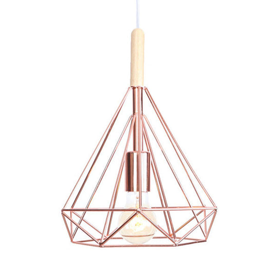 Suspension cage en métal or rose avec diamants - Lampe de plafond industrielle nordique