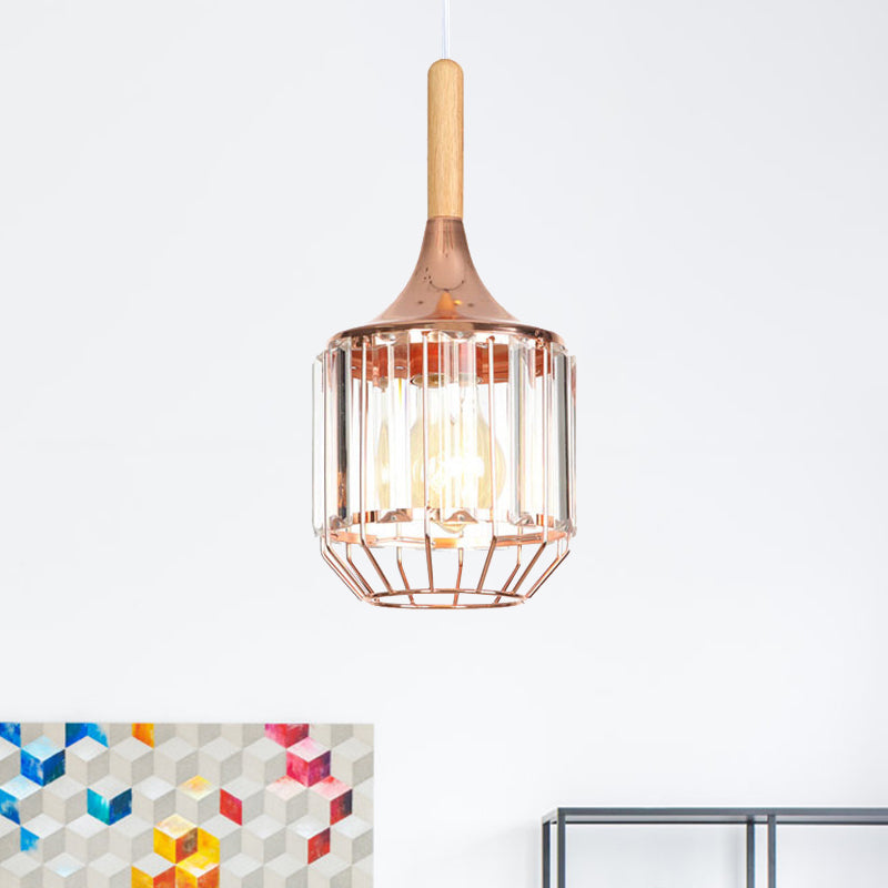 Drum Ceiling Pendant - Rose Gold & Metal Cage; Modern 1 Light Hanging For Corridor Copper / With