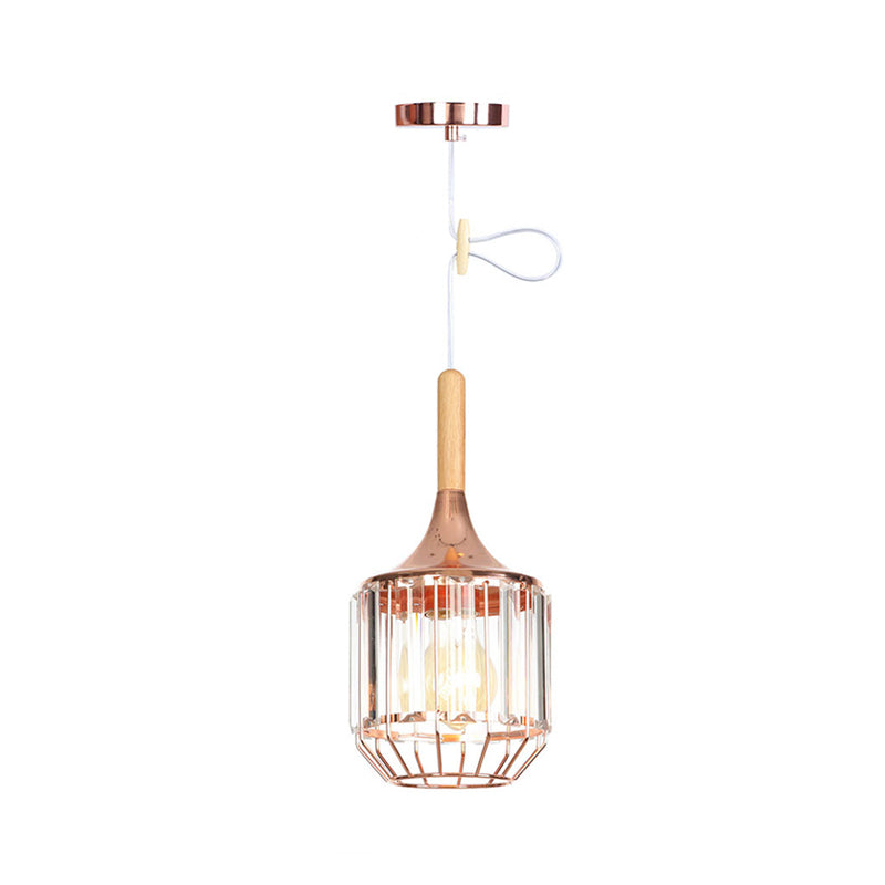 Drum Ceiling Pendant - Rose Gold & Metal Cage; Modern 1 Light Hanging For Corridor