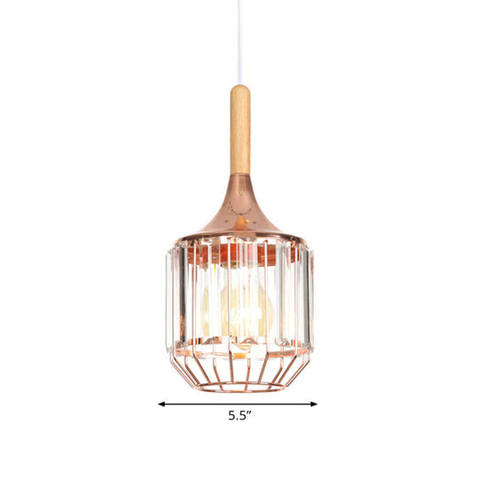 Drum Ceiling Pendant - Rose Gold & Metal Cage; Modern 1 Light Hanging For Corridor