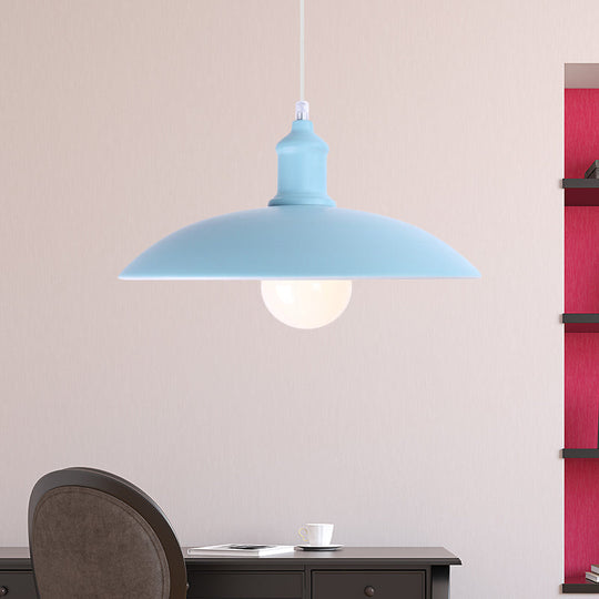Stylish Macaron Blue/Green Bowl Pendant Lamp - Metal Suspension Light For Dining Room 12.5/16 Dia