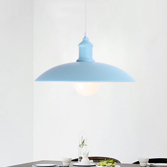 Stylish Macaron Blue/Green Bowl Pendant Lamp - Metal Suspension Light For Dining Room 12.5/16 Dia