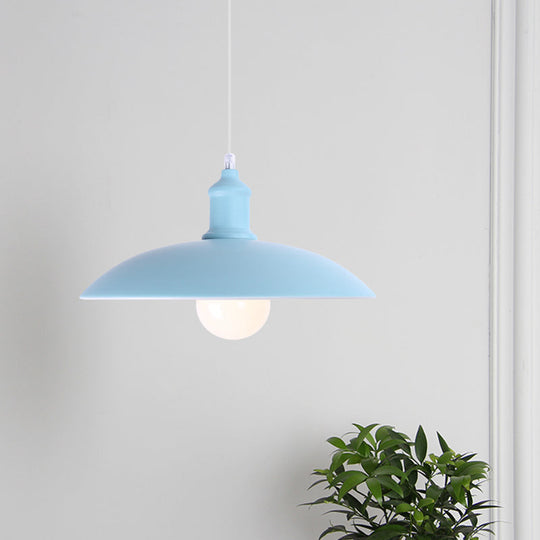 Stylish Macaron Blue/Green Bowl Pendant Lamp - Metal Suspension Light For Dining Room 12.5/16 Dia