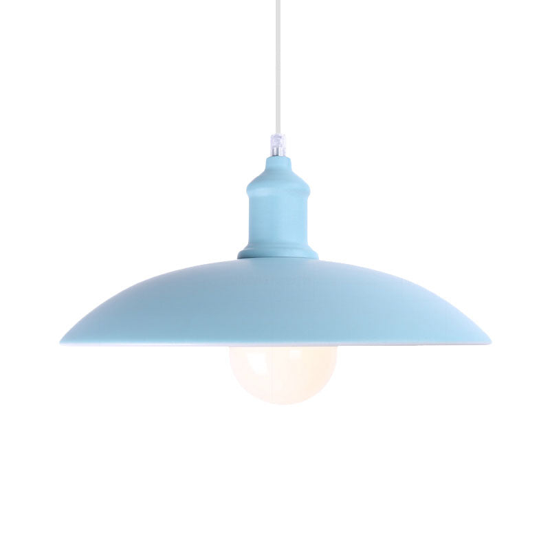 Stylish Macaron Blue/Green Bowl Pendant Lamp - Metal Suspension Light For Dining Room 12.5/16 Dia