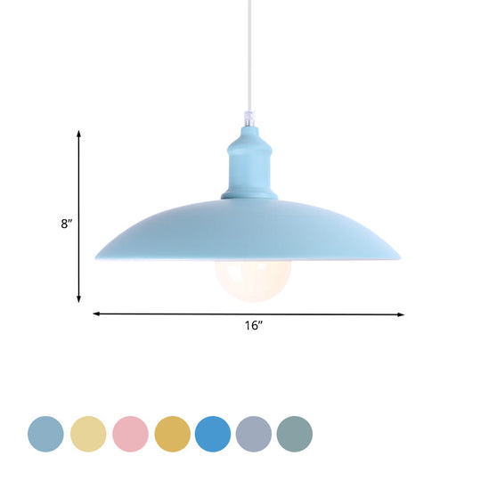Macaron Stylish Blue/Green Metal Pendant Lamp for Dining Room - 1-Light Bowl Suspension Light, 12.5"/16" Dia