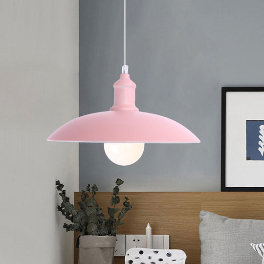 Stylish Macaron Blue/Green Bowl Pendant Lamp - Metal Suspension Light For Dining Room 12.5/16 Dia