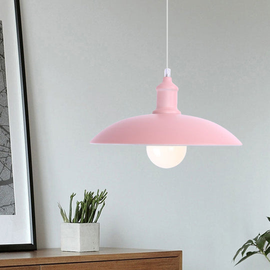 Stylish Macaron Blue/Green Bowl Pendant Lamp - Metal Suspension Light For Dining Room 12.5/16 Dia