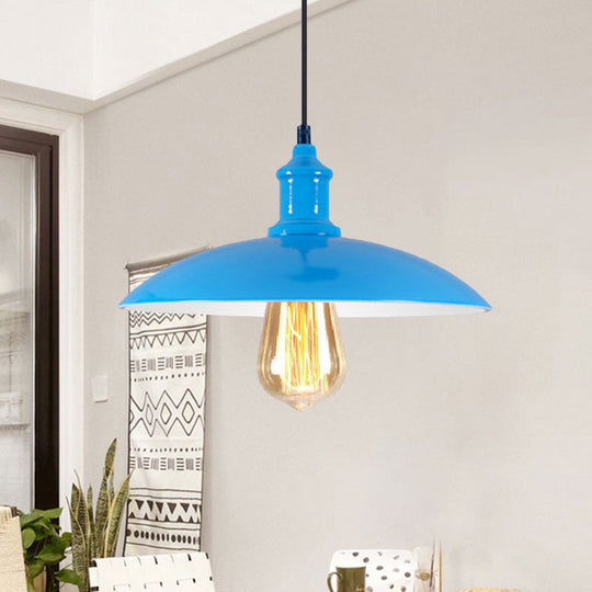 Stylish Macaron Blue/Green Bowl Pendant Lamp - Metal Suspension Light For Dining Room 12.5/16 Dia