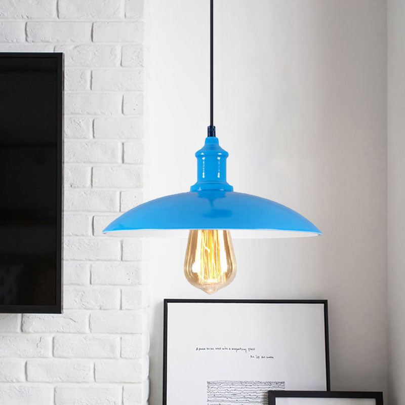 Stylish Macaron Blue/Green Bowl Pendant Lamp - Metal Suspension Light For Dining Room 12.5/16 Dia