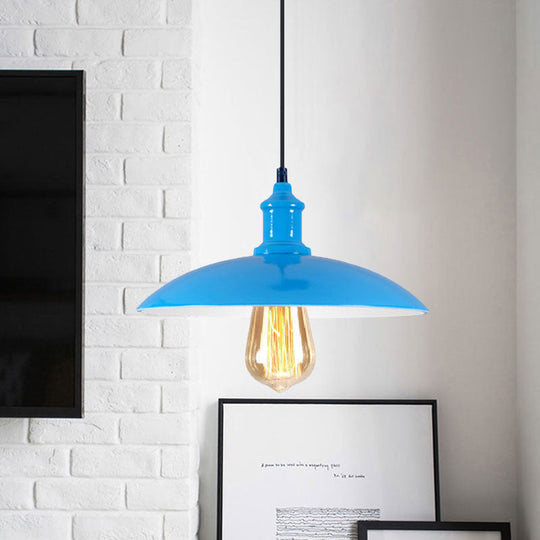 Stylish Macaron Blue/Green Bowl Pendant Lamp - Metal Suspension Light For Dining Room 12.5/16 Dia