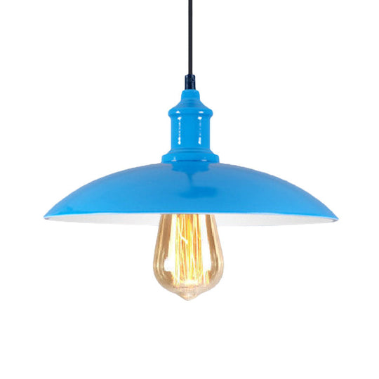 Stylish Macaron Blue/Green Bowl Pendant Lamp - Metal Suspension Light For Dining Room 12.5/16 Dia