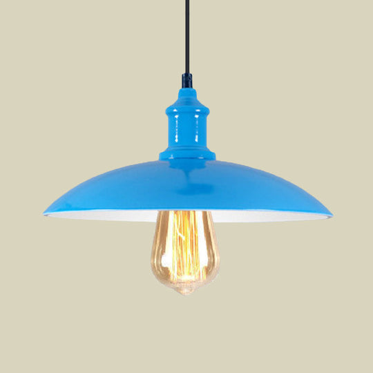 Stylish Macaron Blue/Green Bowl Pendant Lamp - Metal Suspension Light For Dining Room 12.5/16 Dia