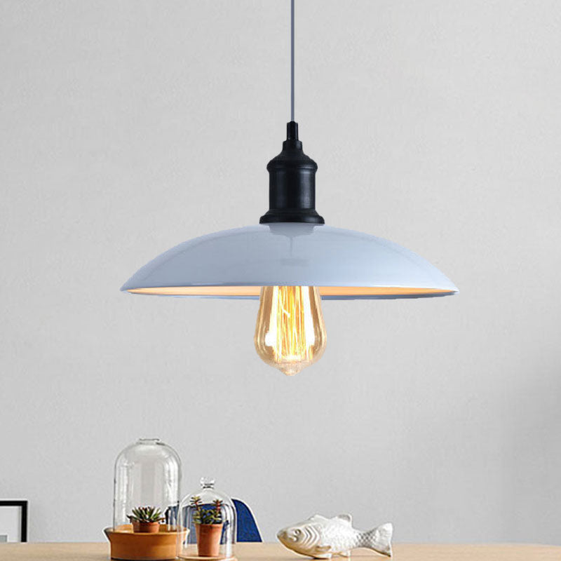 Stylish Macaron Blue/Green Bowl Pendant Lamp - Metal Suspension Light For Dining Room 12.5/16 Dia