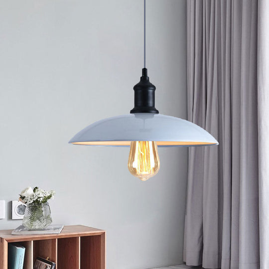 Macaron Stylish Blue/Green Metal Pendant Lamp for Dining Room - 1-Light Bowl Suspension Light, 12.5"/16" Dia