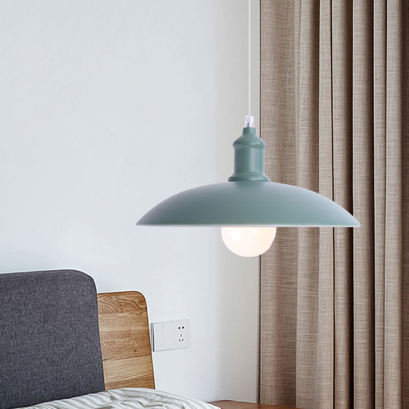 Stylish Macaron Blue/Green Bowl Pendant Lamp - Metal Suspension Light For Dining Room 12.5/16 Dia