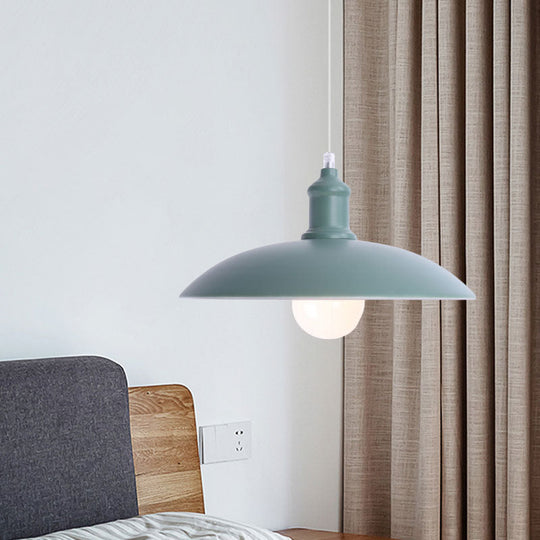 Stylish Macaron Blue/Green Bowl Pendant Lamp - Metal Suspension Light For Dining Room 12.5/16 Dia