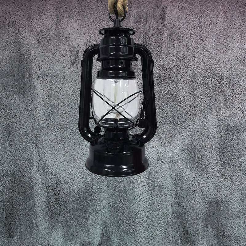 Plafonnier industriel en verre transparent pour café - Finition noir/bronze/laiton antique