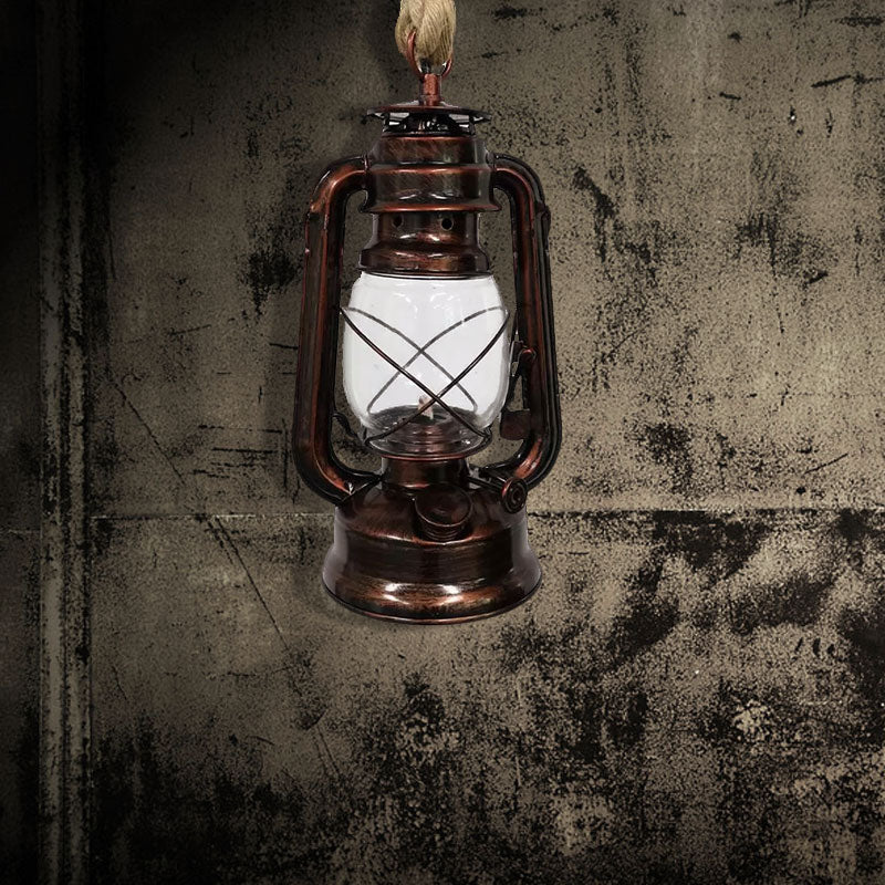 Plafonnier industriel en verre transparent pour café - Finition noir/bronze/laiton antique