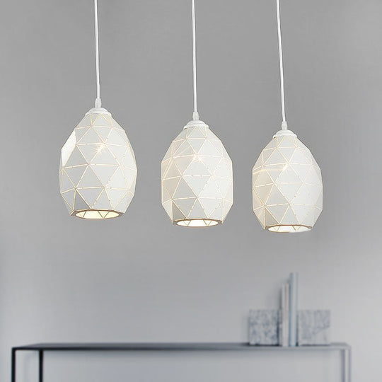 Modern White Geometric Metal Pendant Light - 3-Light Indoor Hanging Ceiling Fixture with Linear/Round Canopy