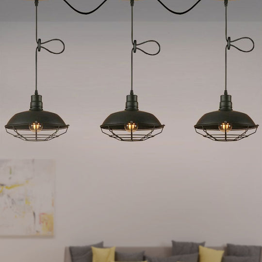 Industrial Style Barn Metallic Hanging Light With 3/5 Lights Black Finish And Wire Cage - Perfect