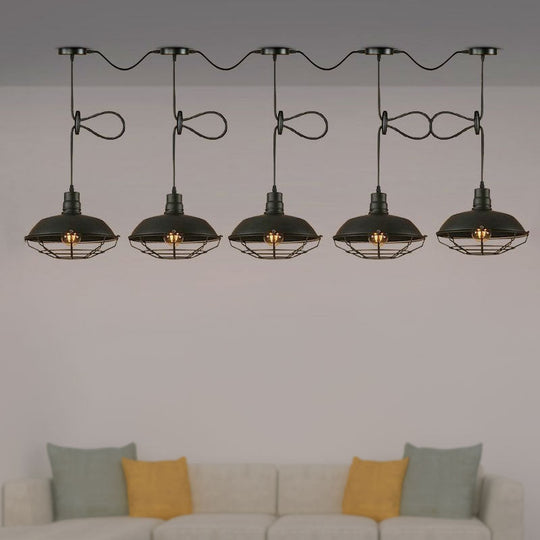Industrial Style Barn Metallic Hanging Light With 3/5 Lights Black Finish And Wire Cage - Perfect