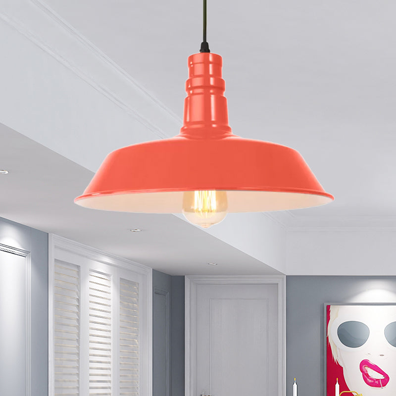 Retro Style Metal Barn Shade Hanging Lamp - 1 Bulb Ceiling Pendant in Pink/Yellow - Multiple Diameter Options