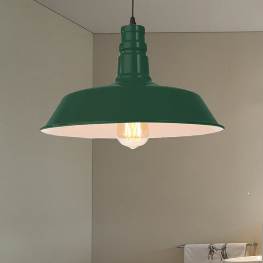 Retro Style Metal Barn Shade Hanging Lamp - 1 Bulb Ceiling Pendant in Pink/Yellow - Multiple Diameter Options