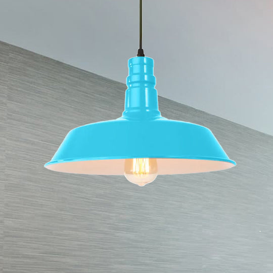 Retro Style Metal Barn Shade Hanging Lamp - 1 Bulb Ceiling Pendant in Pink/Yellow - Multiple Diameter Options