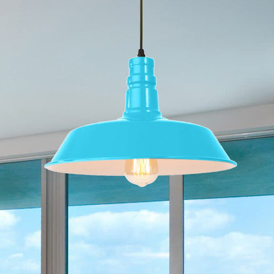 Retro Style Metal Barn Shade Hanging Lamp - 1 Bulb Ceiling Pendant in Pink/Yellow - Multiple Diameter Options