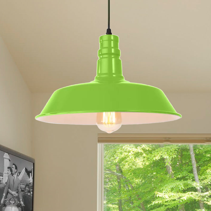 Retro Style Metal Barn Shade Hanging Lamp - 1 Bulb Ceiling Pendant in Pink/Yellow - Multiple Diameter Options