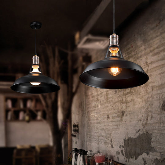 Vintage Barn Pendant Light - Metallic Black/White, 1 Bulb Suspension - 10.5/12/15 Inch Width
