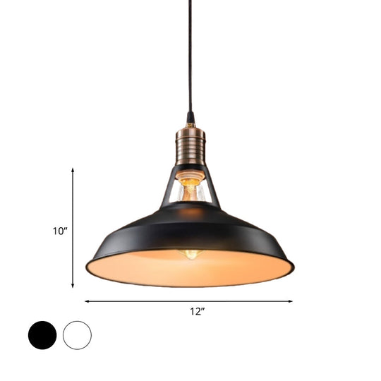 Vintage Barn Pendant Light - Metallic Black/White, 1 Bulb Suspension - 10.5/12/15 Inch Width