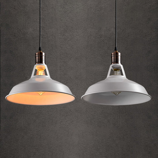 Vintage Barn Pendant Light - Metallic Black/White, 1 Bulb Suspension - 10.5/12/15 Inch Width