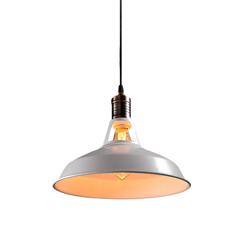 Vintage Barn Pendant Light - Metallic Black/White, 1 Bulb Suspension - 10.5/12/15 Inch Width