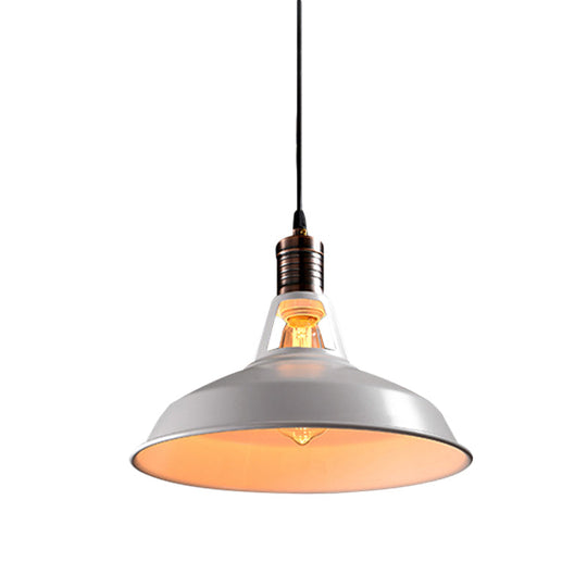 Vintage Barn Pendant Light - Metallic Black/White, 1 Bulb Suspension - 10.5/12/15 Inch Width